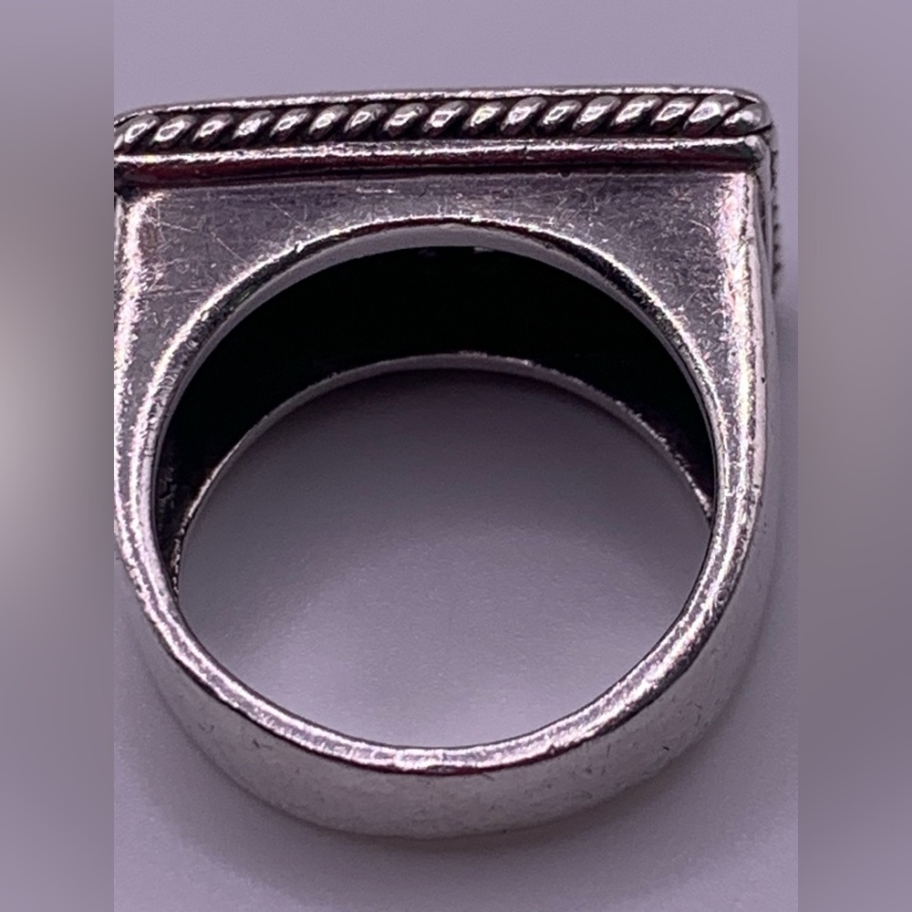 Vintage Sterling Silver Smokey Topaz & Citrine Engraved Rectangle Face Ring - Picture 7 of 12